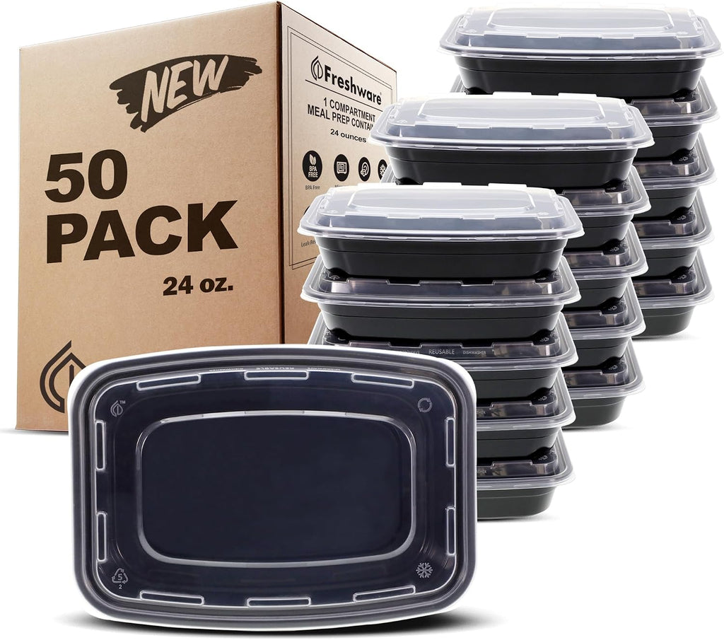 Meal Prep Containers [50 Pack] 1 Compartment with Lids, Food Storage Containers, Bento Box, BPA Free, Stackable