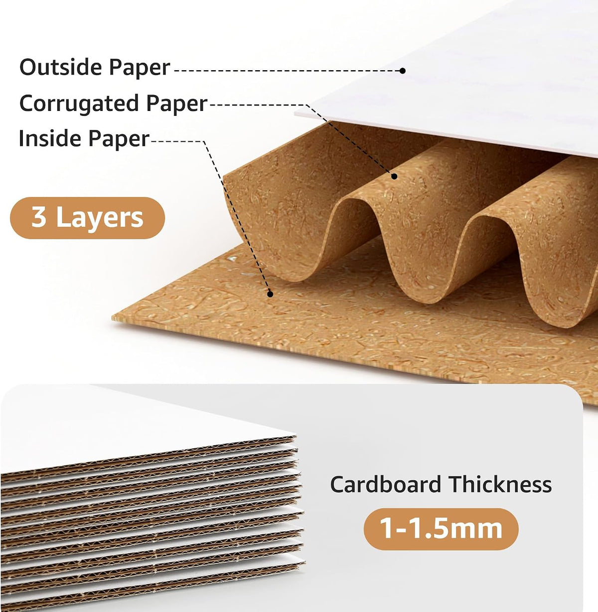 15 Pack 12x8x6 Shipping Boxes for Small Business, White Corrugated Cardboard Small Box for Packaging, Moving