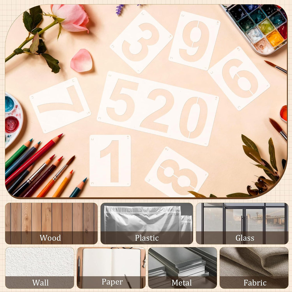 4Inch Number Stencils,10Pcs Plastic Reusable Washable Curb Stencil Kit | 0-9 Large Number Custom Stencils for Address