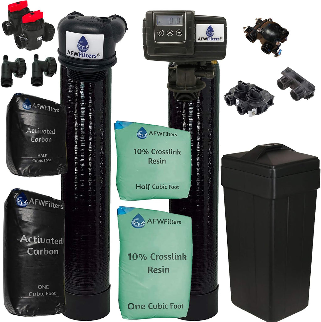 AFW Filters Built Fleck 5600SXT 48,000 Grain Water Softener with Upflow Carbon Filter (10% Resin with Carbon)