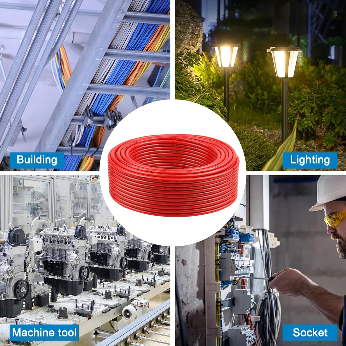 THHN Wire 12 Gauge 50 FT Stranded Copper Wire, Red | 12 AWG Copper Wire Rated up to 600V Building Wire Nylon Jacket