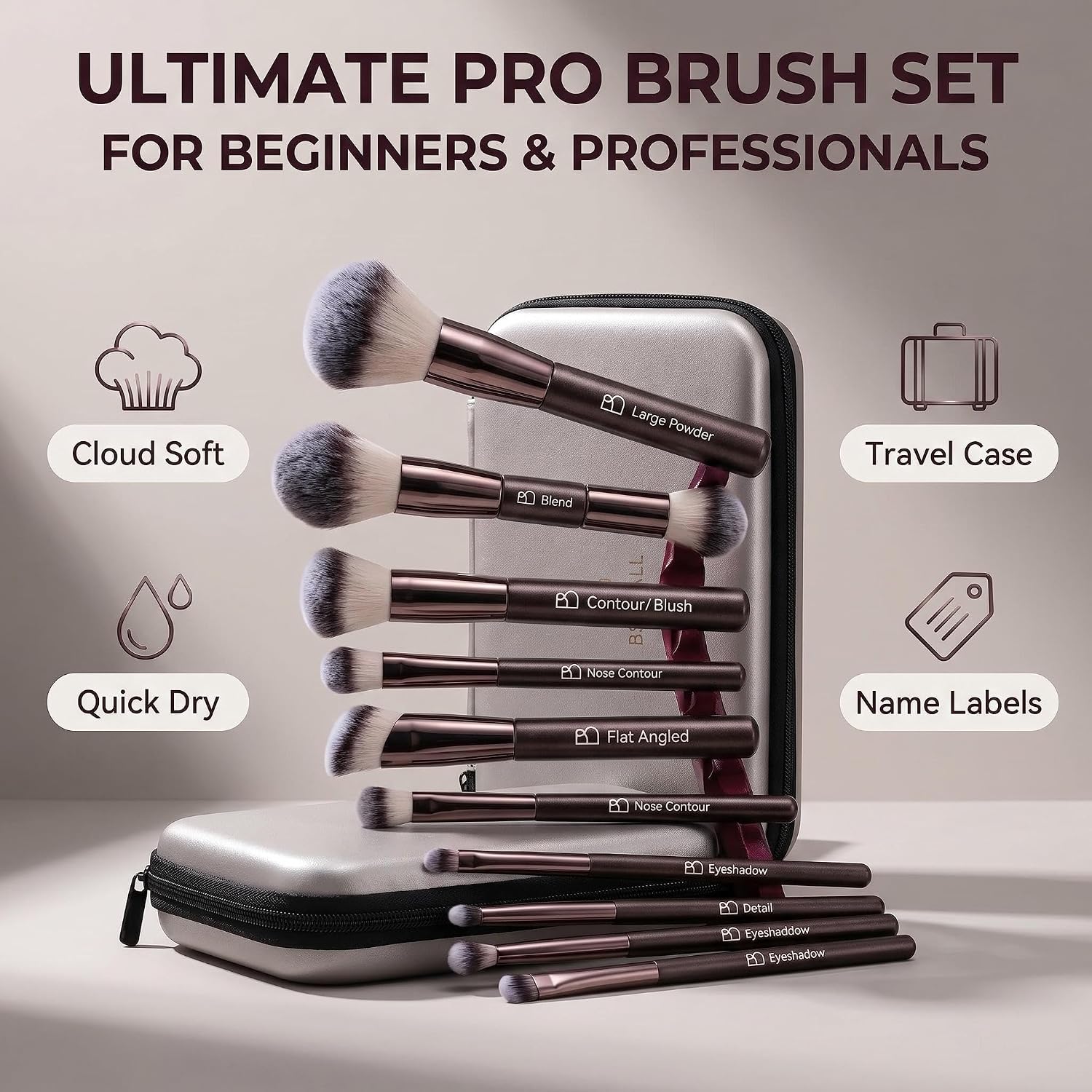 Professional Makeup Brush Set BS-MALL with Travel Case, 20PCS Synthetic Makeup Brushes for Foundation, Conce aler
