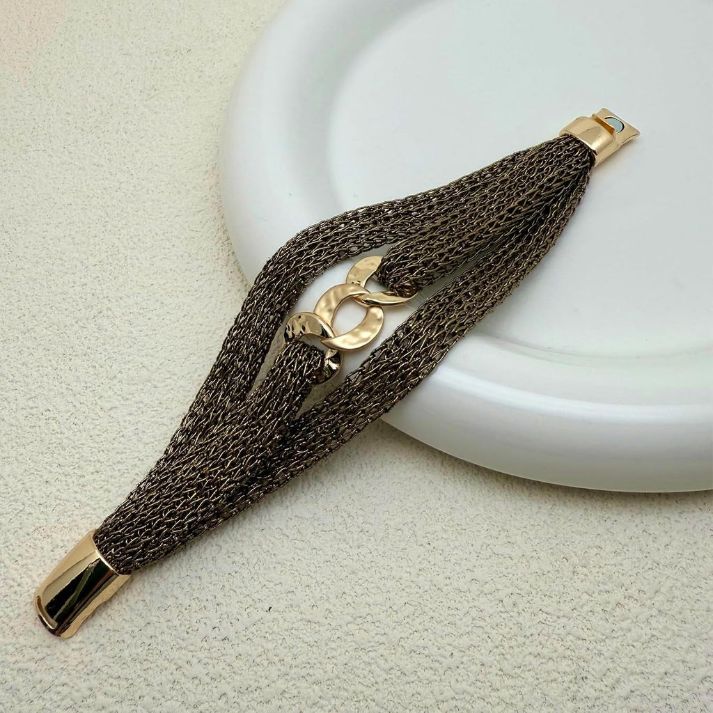 Gold Bracelet for Women Multi Chain Mesh Bracelet Wisted Orb Circle Disc Mesh Wrap bracelet for Women Statement Jewelry