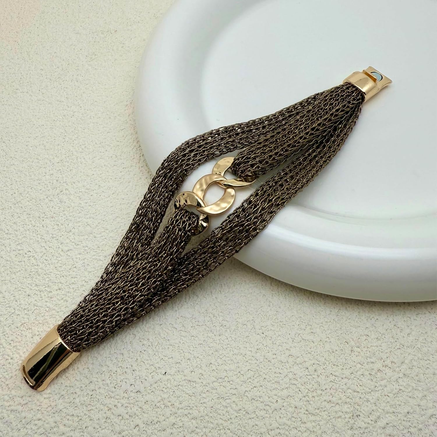 Gold Bracelet for Women Multi Chain Mesh Bracelet Wisted Orb Circle Disc Mesh Wrap bracelet for Women Statement Jewelry