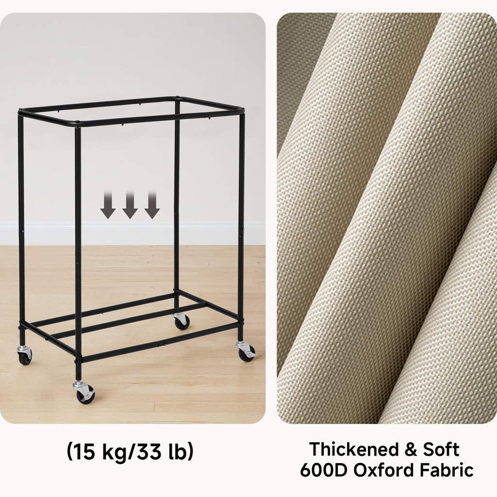 2 Section Laundry Hamper, 100L Tan Sorter Cart with Wheels