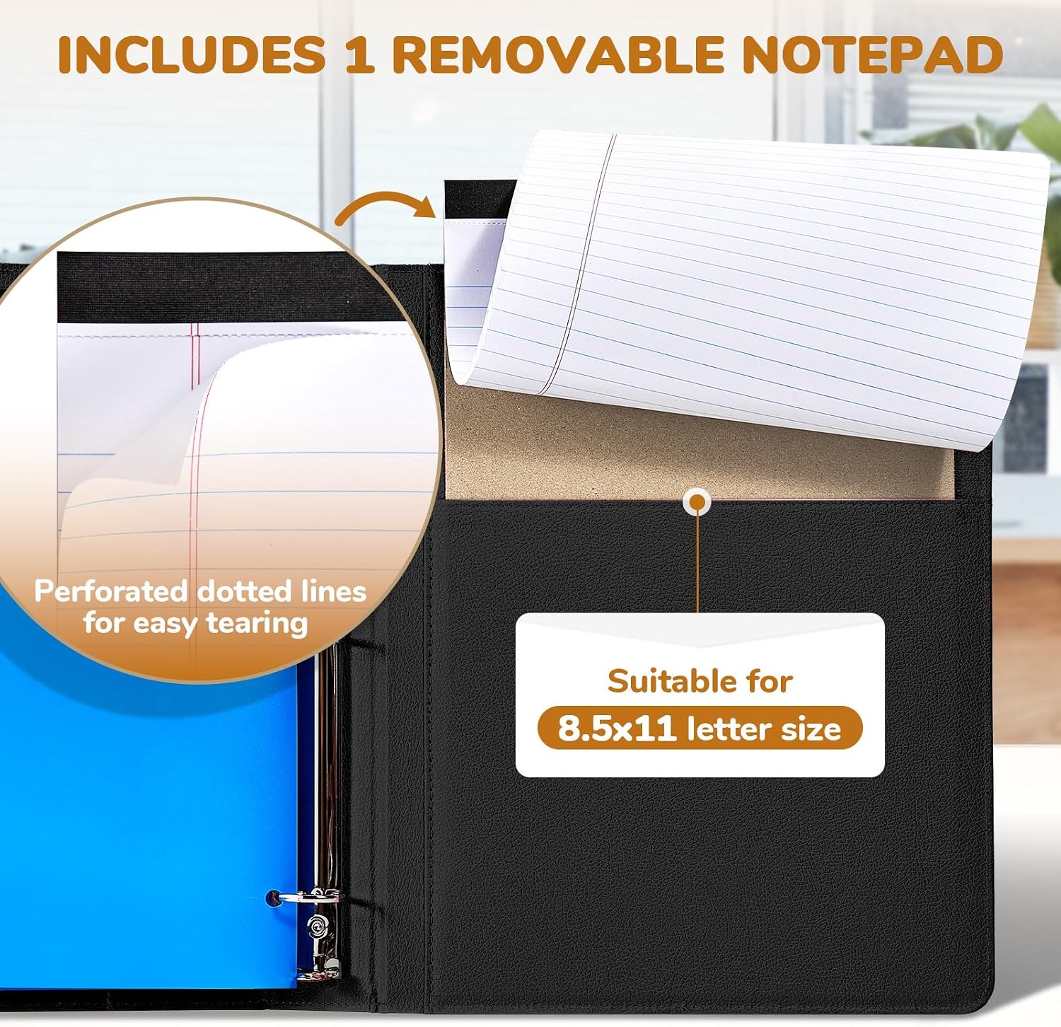 3 Ring Binder Clipboard with Storage, 5 Folders, Black | 3 ring clipboard portfolio combines five expandable folders