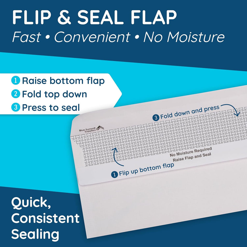 500#10 Double Window Security Envelopes, Flip & Seal