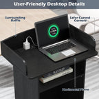 Portable Podium Stand with Charging Station & Lockable Wheels (Black)