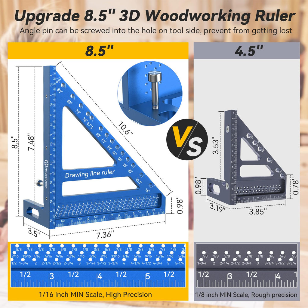 Housolution 8.5 Inch 3D 6-in-1 Carpenter Square (1/16" Precision), Blue