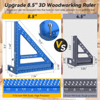 Housolution 8.5 Inch 3D 6-in-1 Carpenter Square (1/16" Precision), Blue