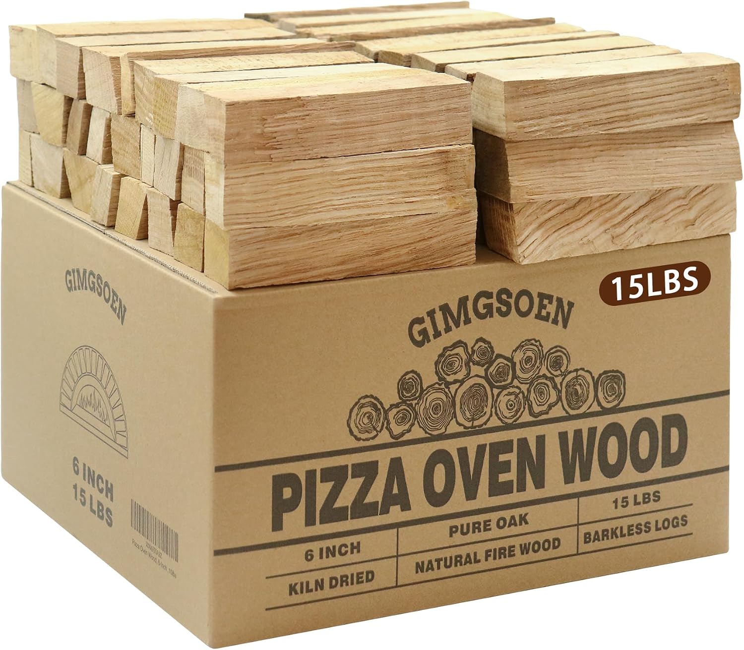 Pizza Oven & Cooking Wood – Mini Kiln-Dried Oak, 6-Inch Logs, 15lb Box – Bark-Free Firewood for Ooni, Gozney, Solo