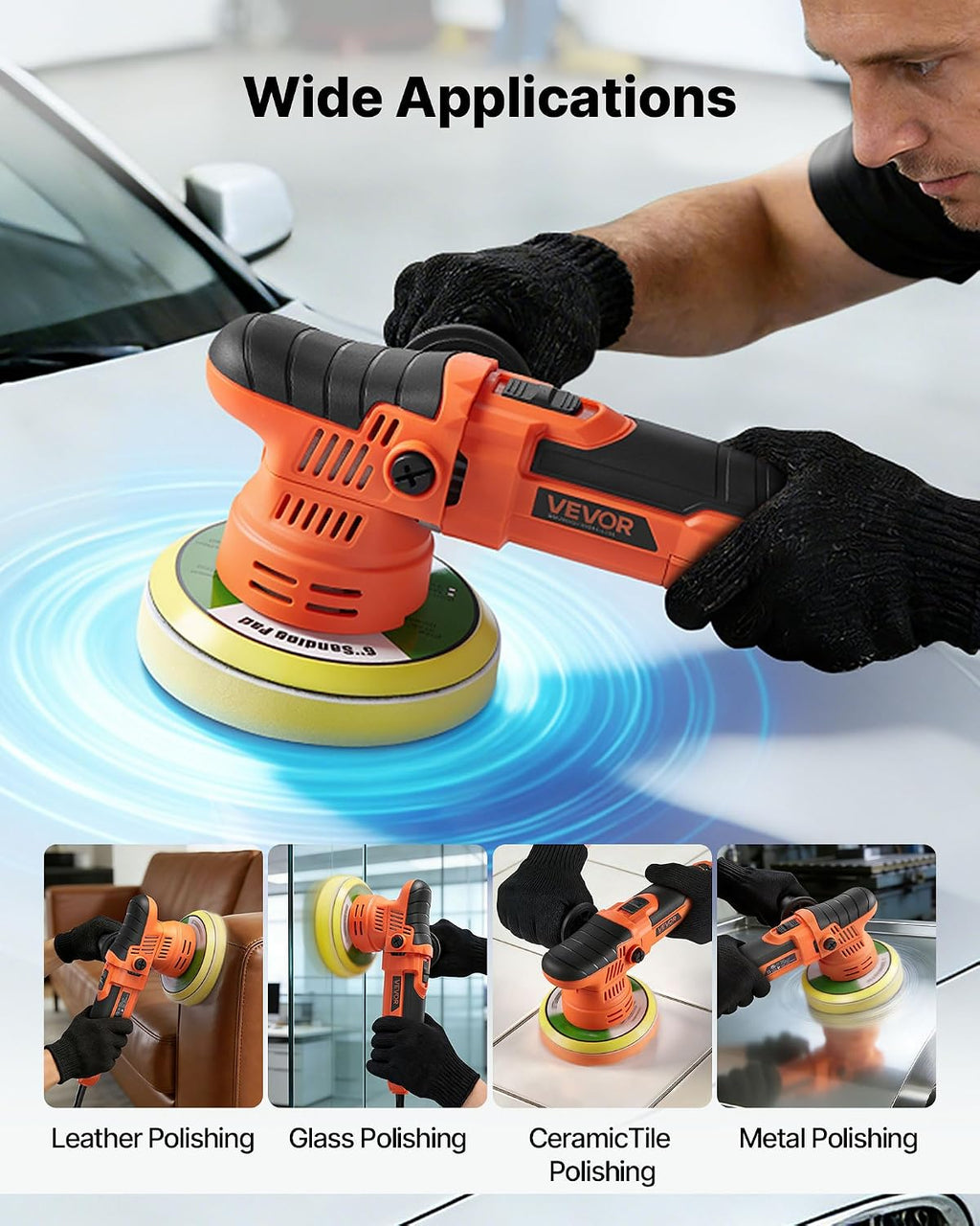 Car Buffer Polisher, 6-Inch Dual Action Polisher Buffer Waxer, 650W 6 Variable Speeds 2000-6800RPM Random Orbital