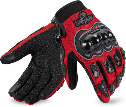 Motorcycle Gloves Motorbike Red Short Sports Leather Summer for Touch-Screen | Knuckle Protection, Breathable Mesh