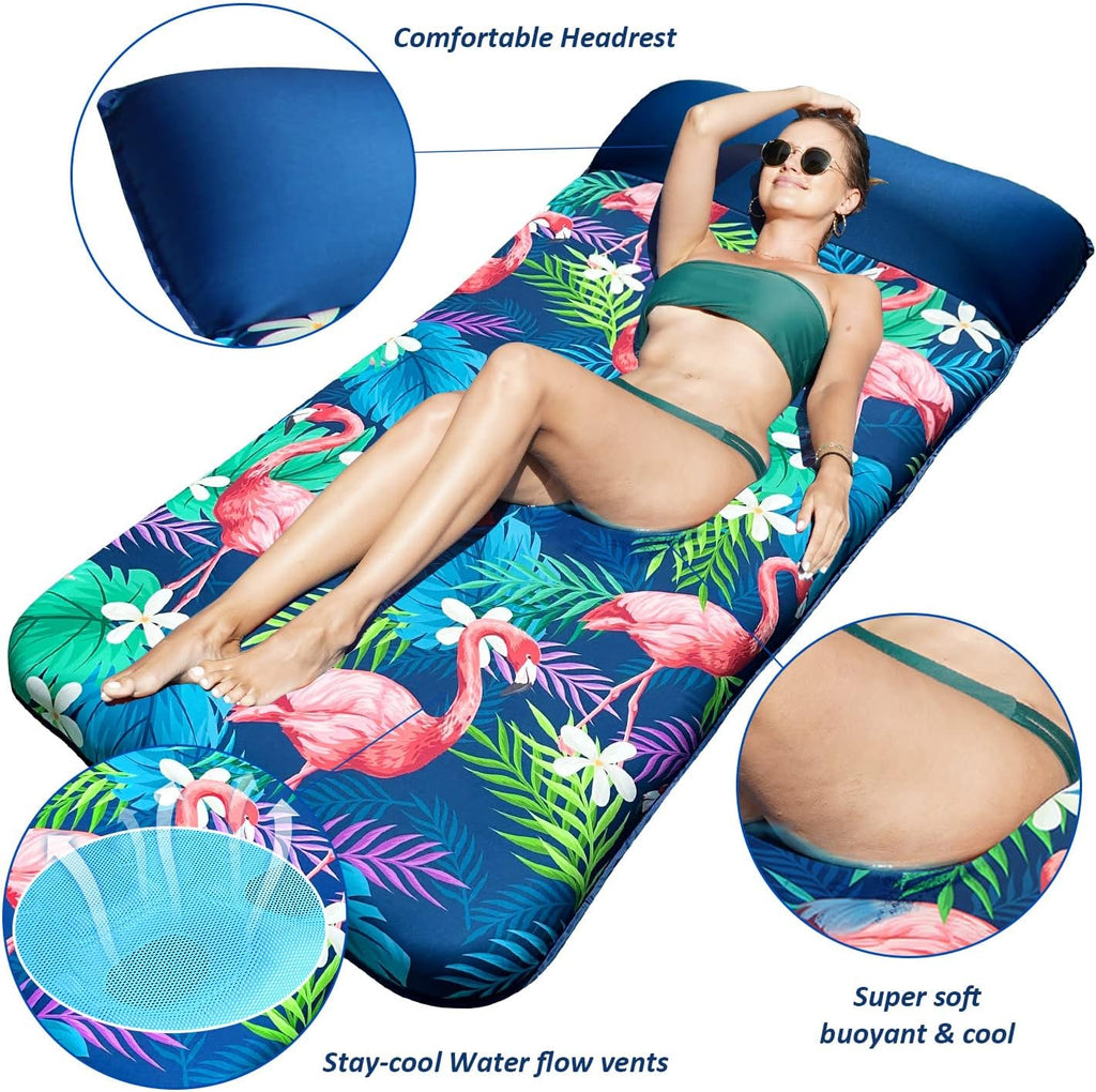 Oversized Pool Floats Adults - 72" x38'' X-Large Fabric Covered Tanning Pool Lounger, Inflatable Pool Float with