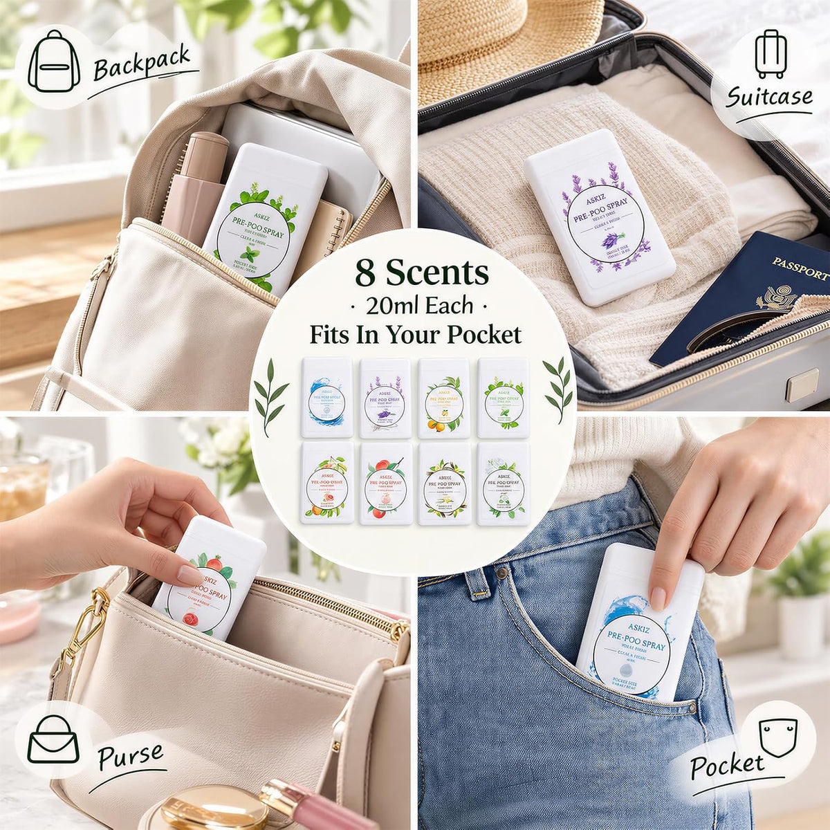 Toilet Spray 8 Pack,Pocket Size Pre-Poo Spray,Portable Bathroom Deodorizer