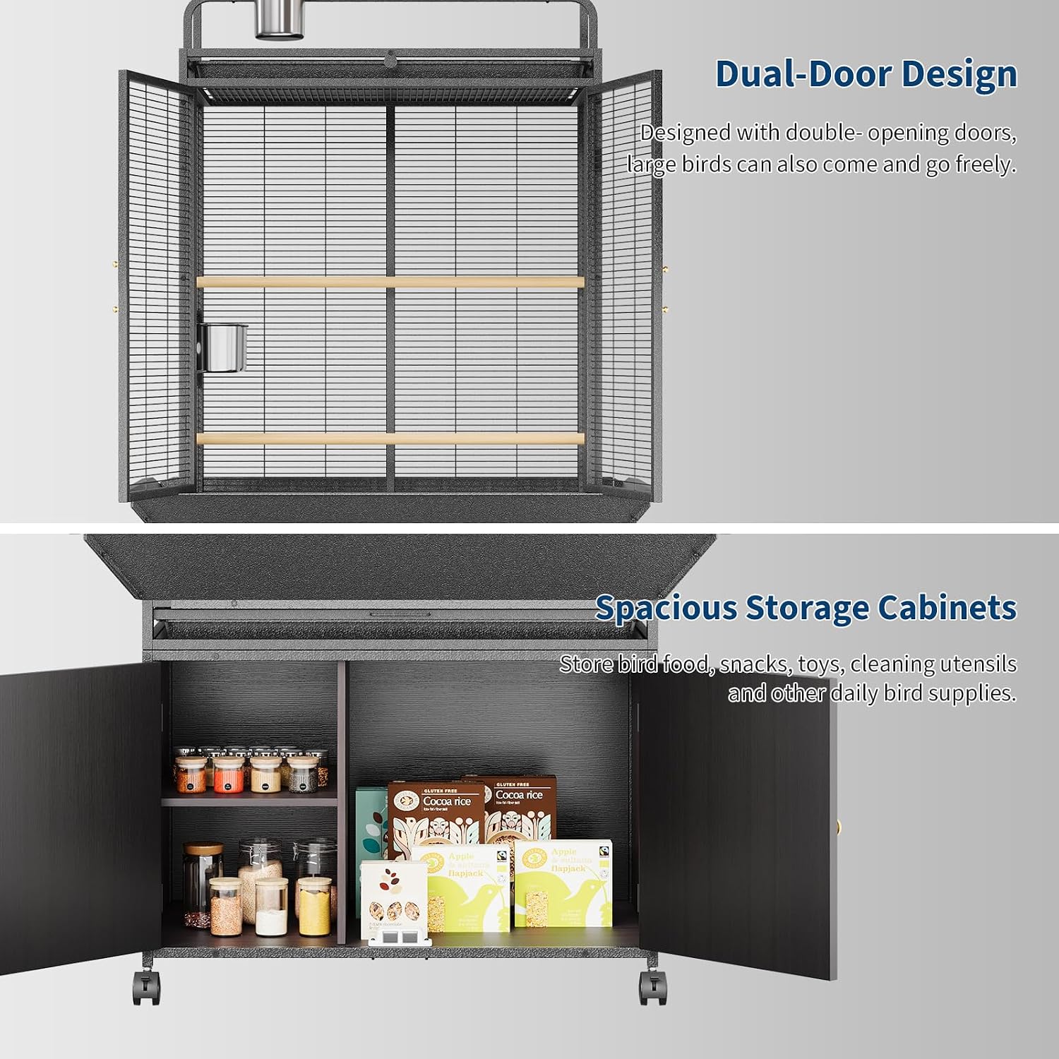 71 Inch Large Bird Cage with Play Top & Storage Cabinet, Wide Flight Cage | Birdcage with Storage for Parrot
