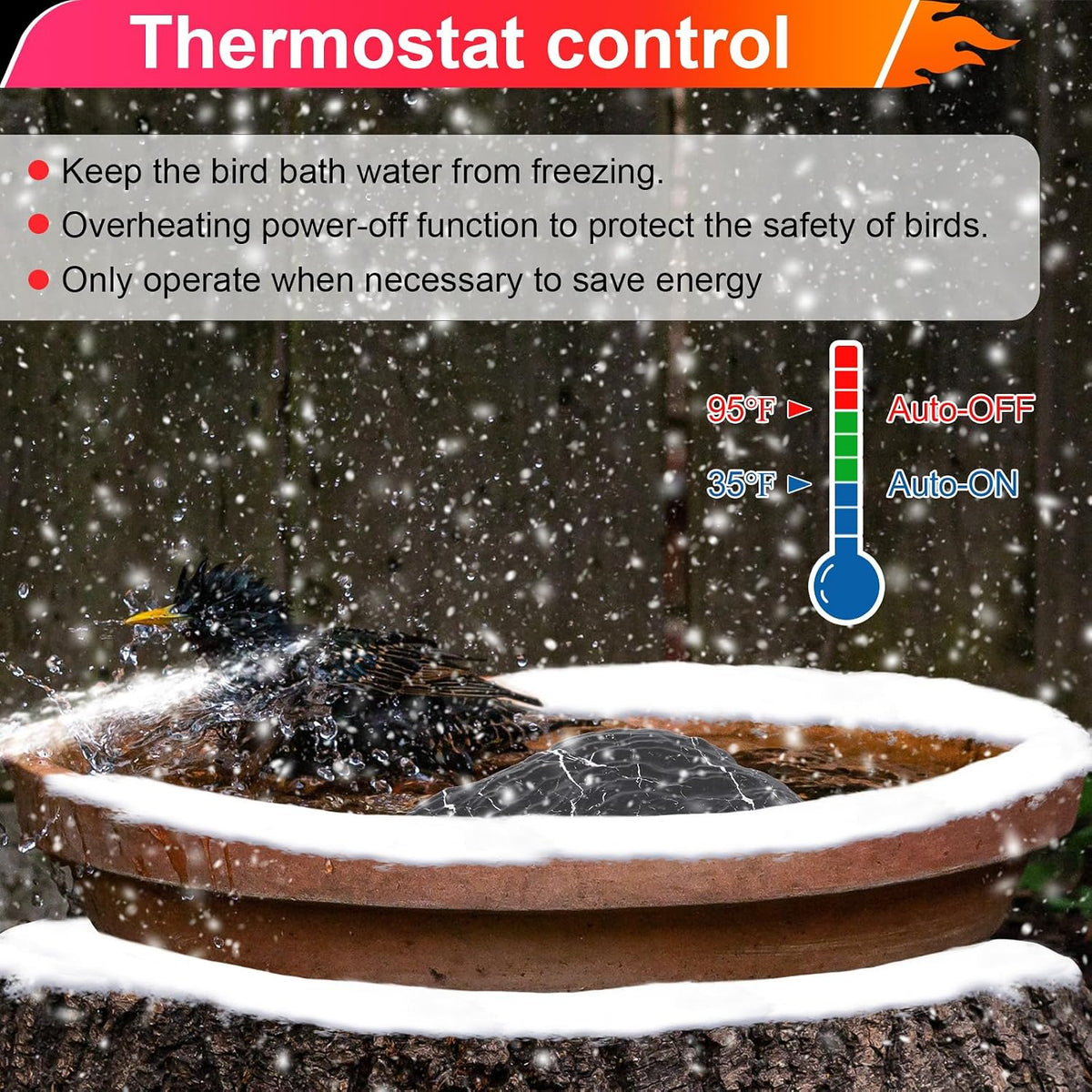 Bird Bath Deicer Heated Rock, 80W, Aluminum Base, 1 Pack, Black