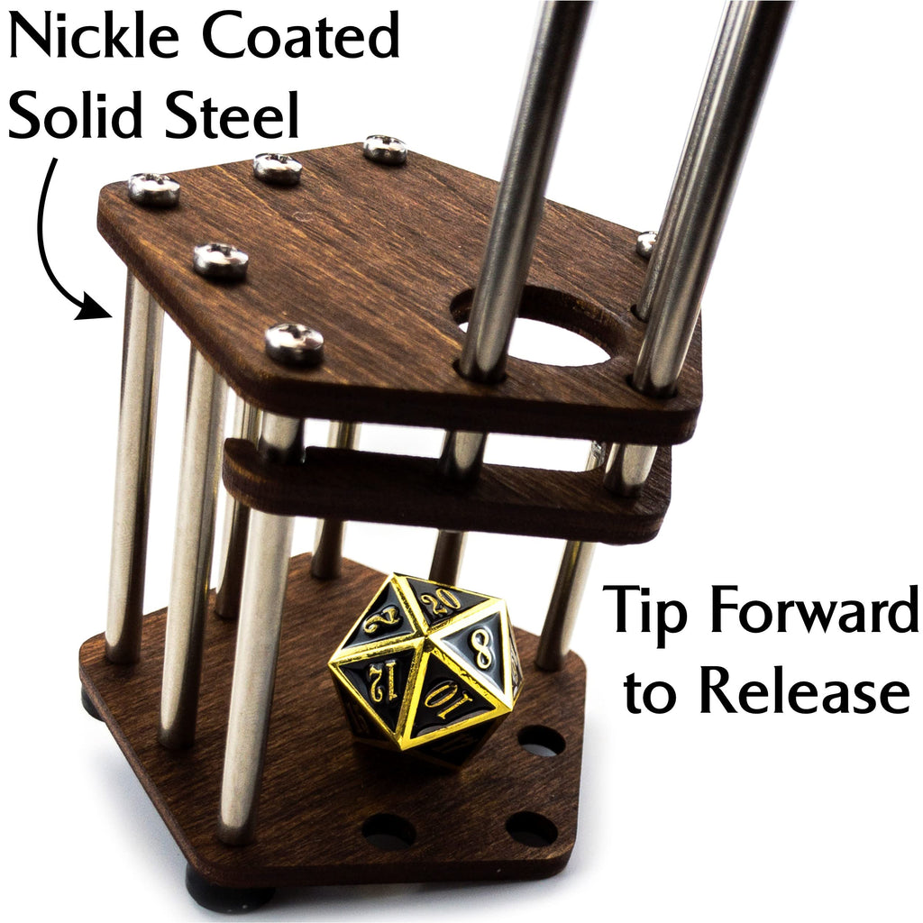 RPG Dice Jail | Metal Bars | Cage for Bad Dice | Prison | Walnut