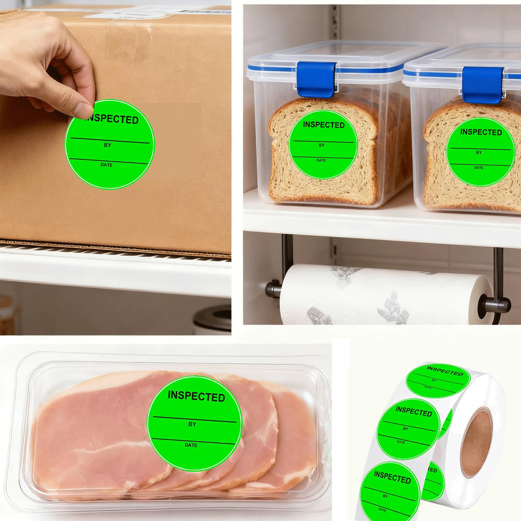 Fluorescent Green Inspected Stickers Quality Control Inventory Labels