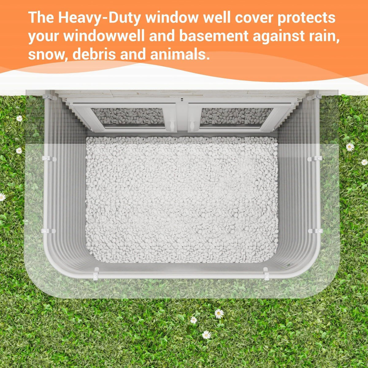 Polycarbonate Window Well Cover Outside, Heavy-Duty Egress Basement Cover with Double UV Coating, Shields from