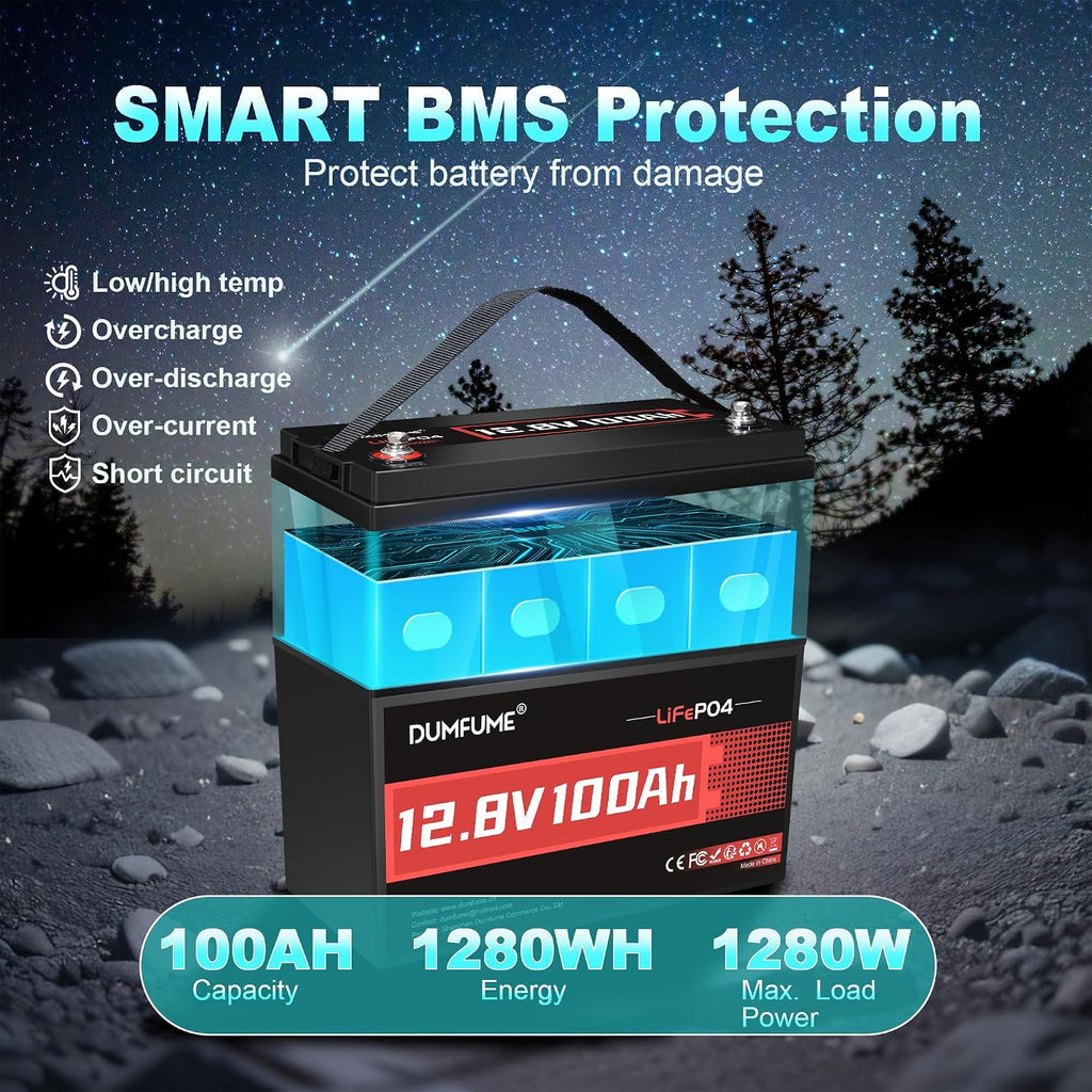 12V 100Ah LiFePO4 Battery Group 31 Lithium Battery 100A BMS | Low-Temp Protection 1280Wh IP65 15000+ Deep Cycles, for