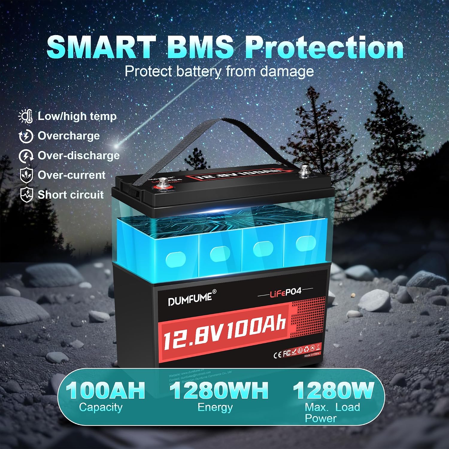 12V 100Ah LiFePO4 Battery Group 31 Lithium Battery 100A BMS | Low-Temp Protection 1280Wh IP65 15000+ Deep Cycles, for