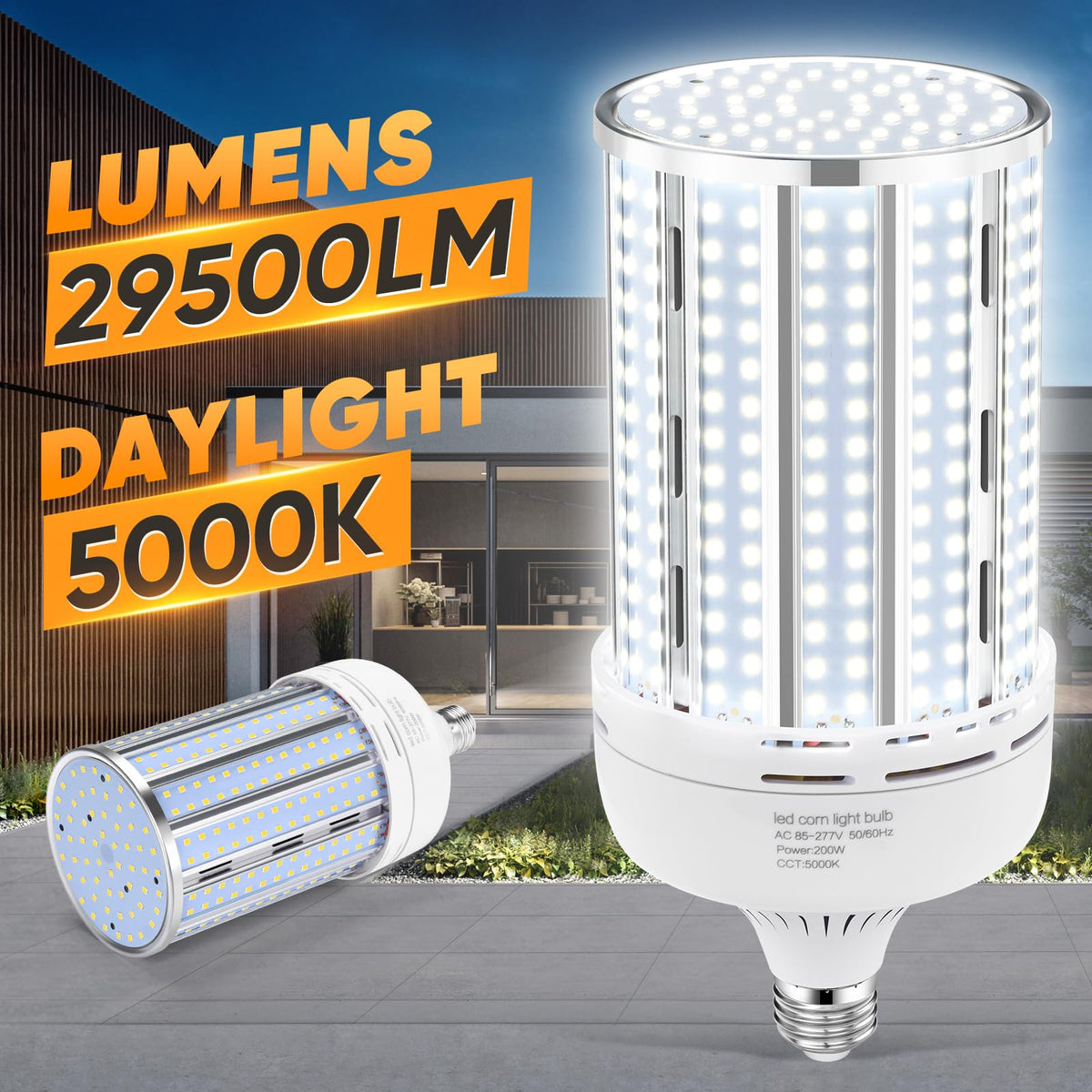 2 Pack 200W Corn LED Light Bulb Fanless,29,500LM 5000K Daylight(2000 Watt Equivalent) E26/E39 Large Mogul Base LED