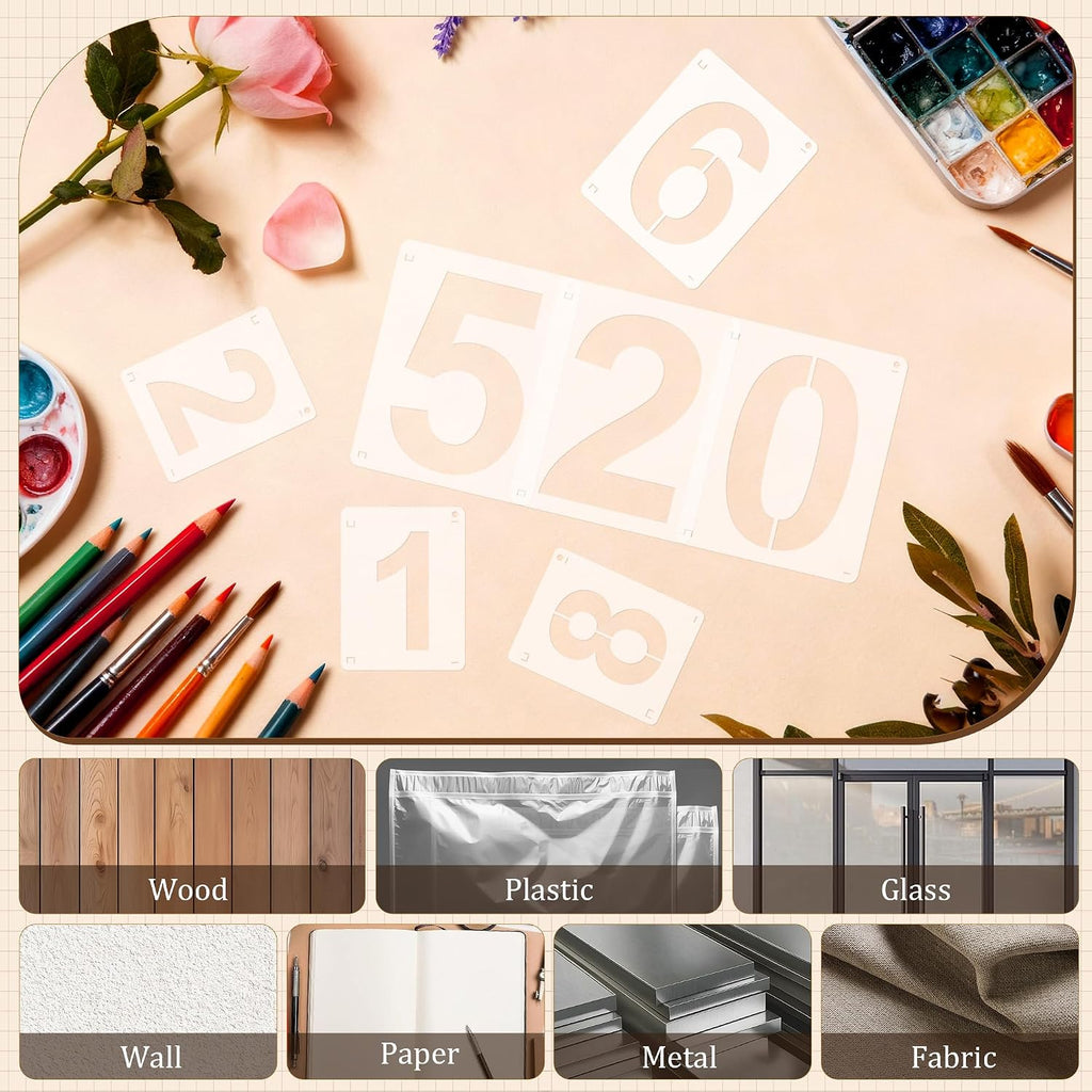 3,4,5 Inch Number Stencils, 30Pcs Plastic Reusable Washable Curb Stencil Kit for Address Painting, 0-9 Large Number