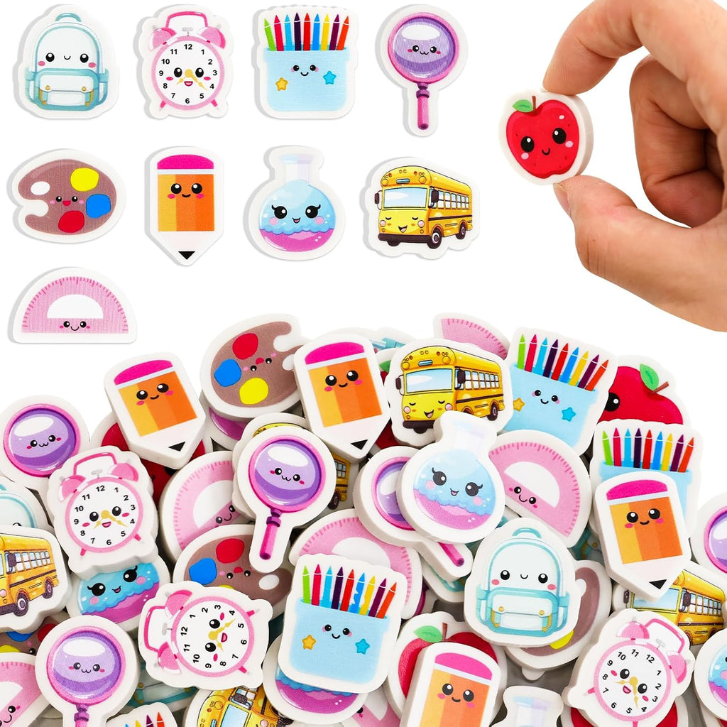 60Pcs Back to School Erasers Bulk Mini Pencil Erasers | Schoolbag, School Bus, Alarm, Pens Eraser, Student Classroom