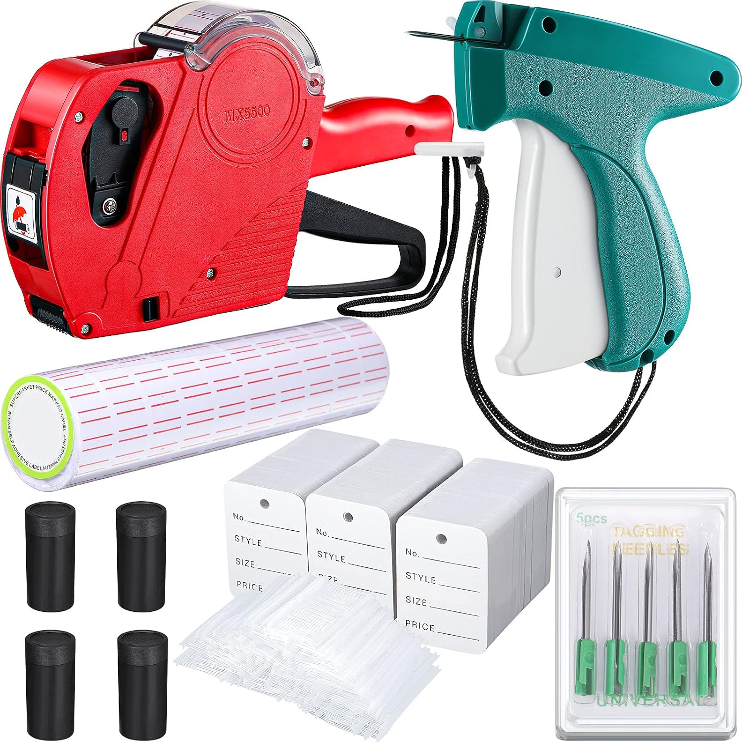 1121 Pieces Clothing Price Tag Gun Machine Retail Price Tag Gun Attacher with Label Standard Barbs Metal Needles for