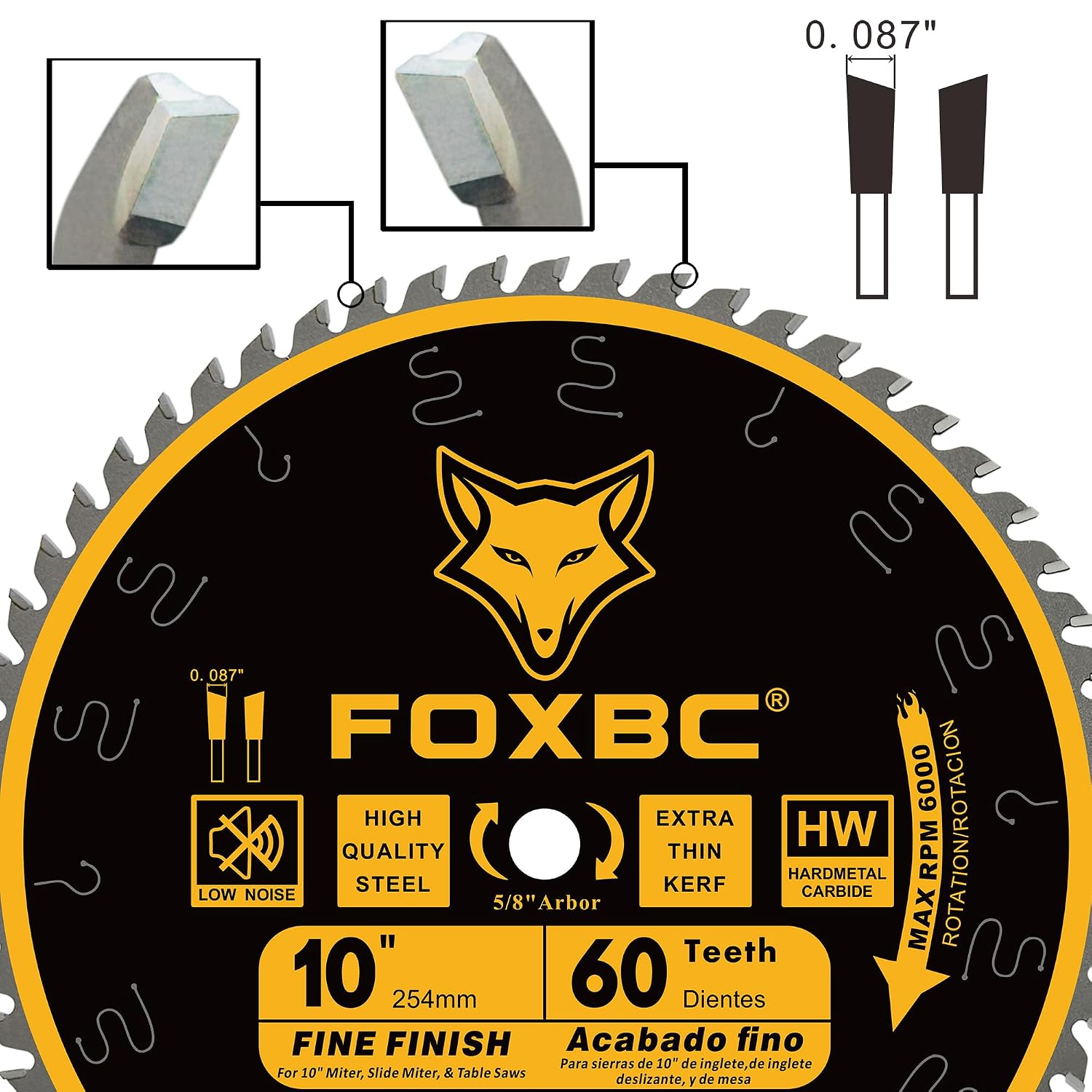 10 Inch Thin Kerf Fine Finish Crosscut Table Saw Blade, 60-Tooth ATB, with 5/8-Inch Arbor