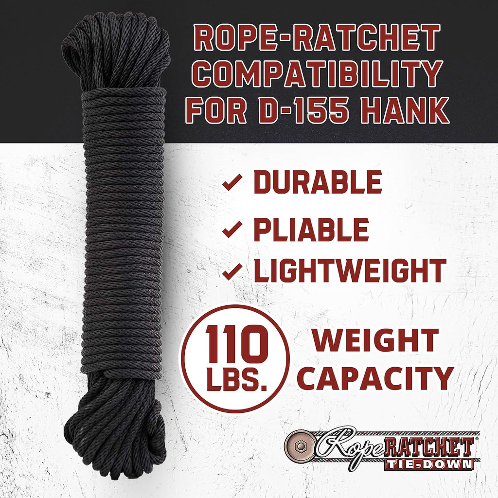 3/16 Tie Down Cord, Polyester Braided Utility Rope 50 ft Black