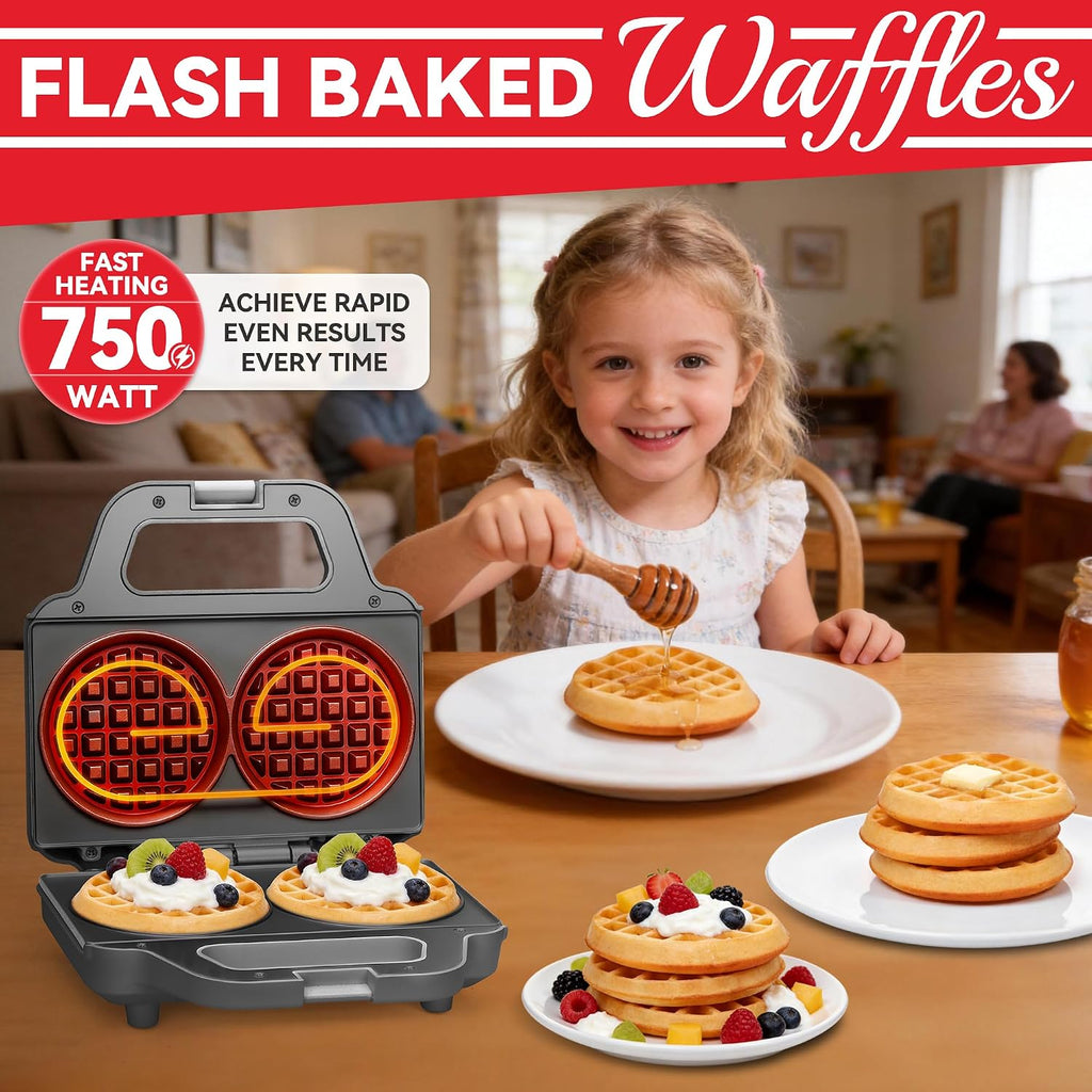 4 Inch Double Mini Waffle Maker Machine, Chaffle Maker, Waflera Electrica, Small Waffle Iron for Waffles, Keto
