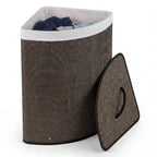 15 Gal Corner Laundry Hamper w/Lid, Removable Liner, Handle Taupe