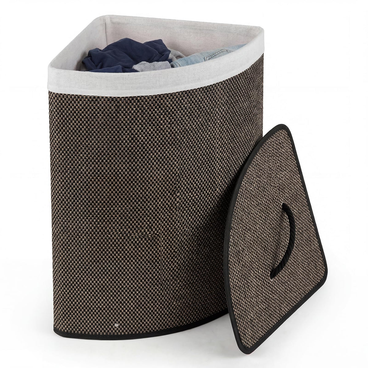 15 Gal Corner Laundry Hamper w/Lid, Removable Liner, Handle Taupe