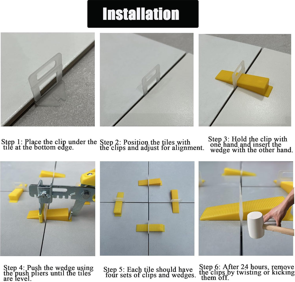 Tile Leveling System Kit with Plier, Tile Leveling Clips Tools for Floor and Wall Installation, Ceramic, Porcelain
