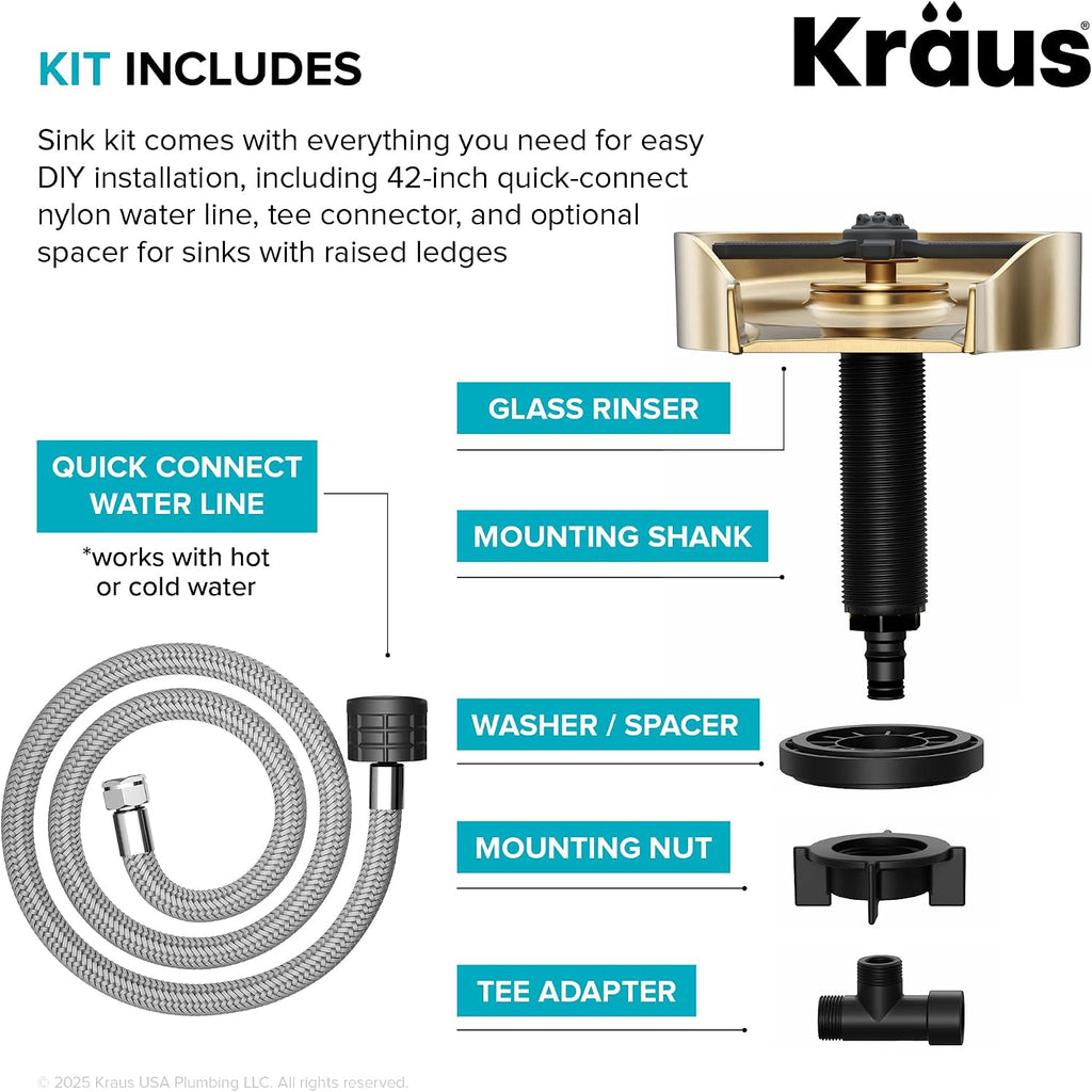 CleanMate Glass Rinser for Kitchen Sink in Spot-Free Brushed Brass Color Finish, KGR-500SFBB