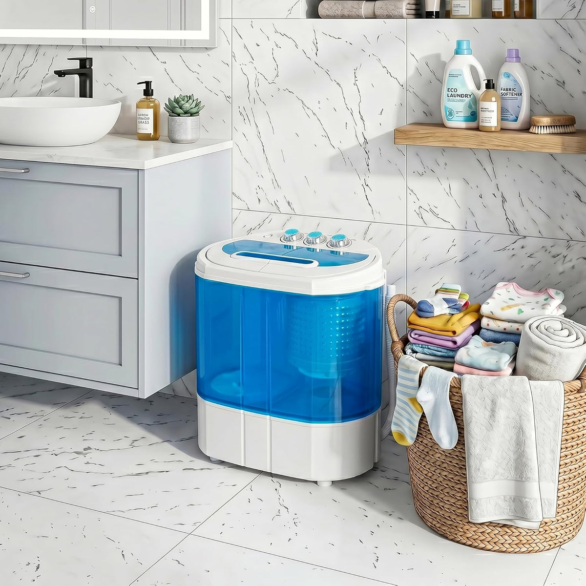 Small Portable Washing Machine 9.9lb Mini Compact Washer Twin Tub Laundry Machine Top Load Spinning and Washing Combo