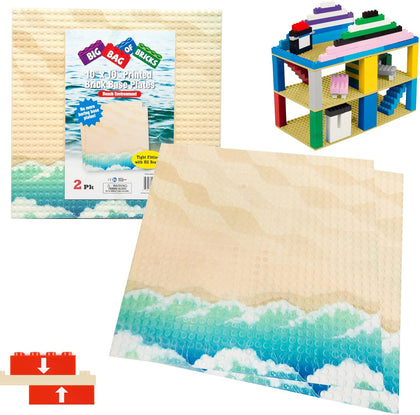 Building Brick Baseplates, Summer Beach Terrain 10"x10" Plates, 2 Pack