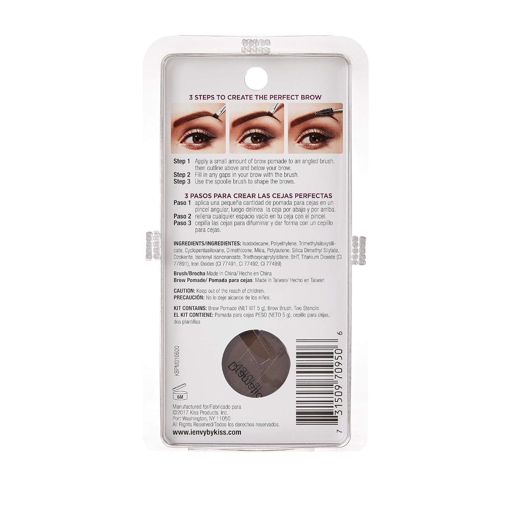 by KISS All-In-One Brow Pomade Dark Brown KBPM01 Waterproof Long Lasting Mirror Cap Stencils Included