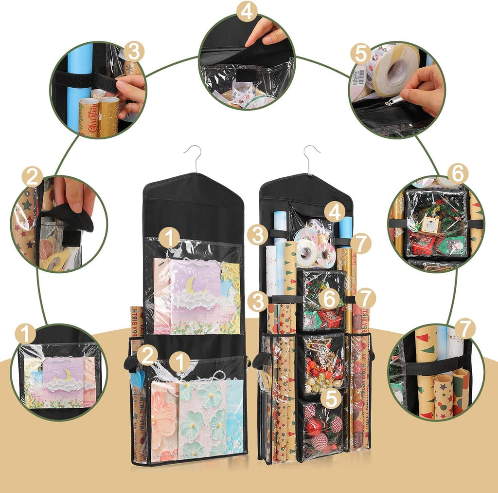 Wrapping Paper Storage, Gift Wrap Organizer Holder Double-Sided Hanging Gift Bag Storage Organizer