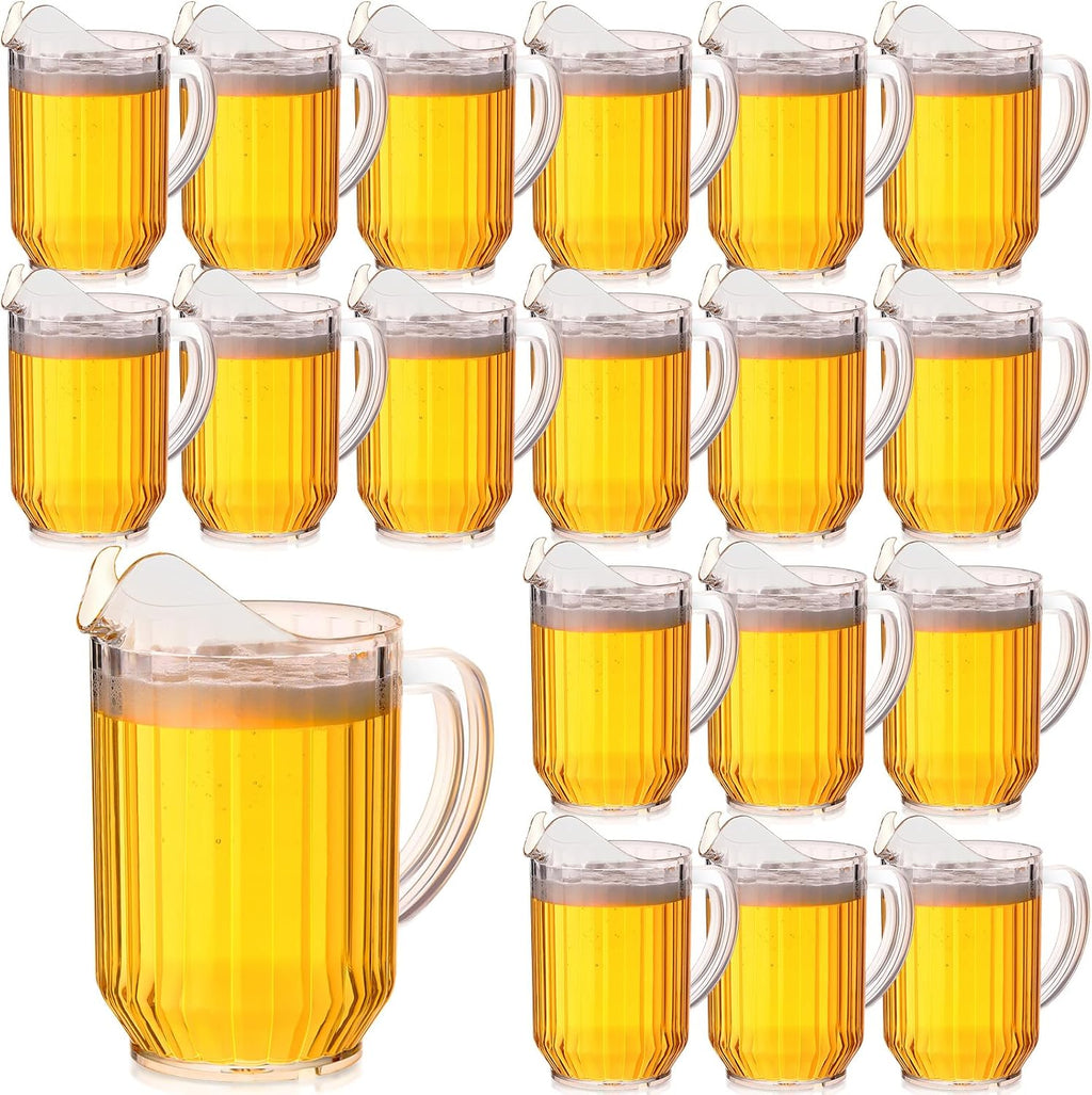 16 Pack Mini Clear Plastic Pitchers Bulk with Handle and Spout 32 oz