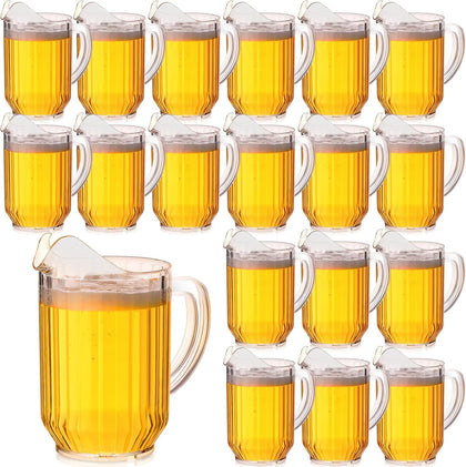 16 Pack Mini Clear Plastic Pitchers Bulk with Handle and Spout 32 oz