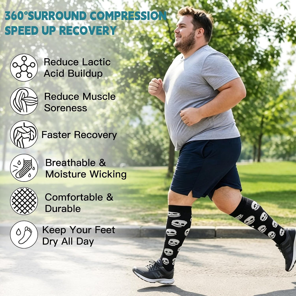 4 Pairs Wide Calf Compression Socks for Women Men 20-30 mmHg Knee High
