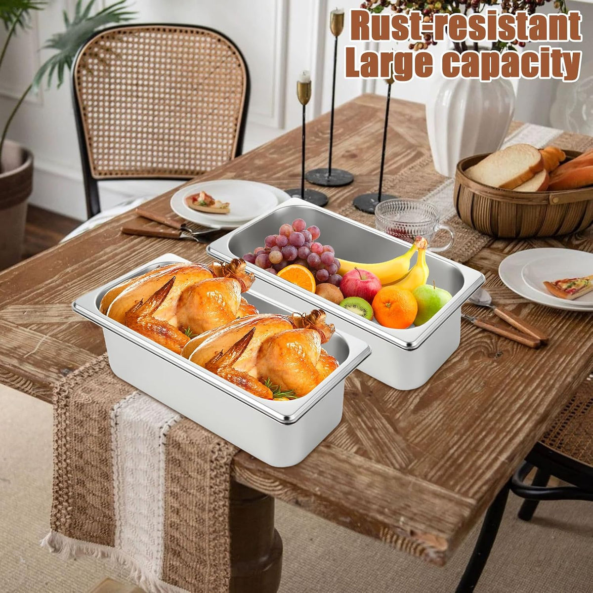 6PCS Hotel Pans Stainless Steel Steam Table Pan Restaurant Supplies 1/3 Size x 4 inch Deep Stainless Steam Table