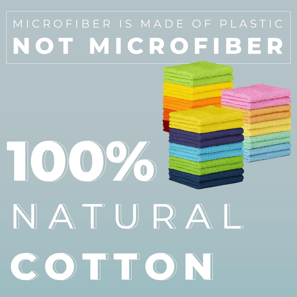 100% Cotton Washcloths 12x12 in, Assorted Set 3 (10 Pack)