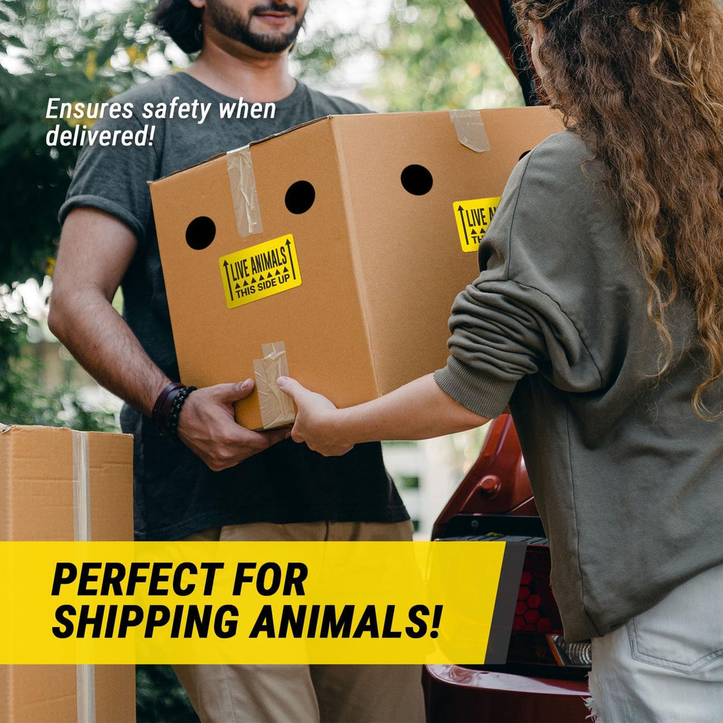 Live Animals This Side Up Stickers, 5 x 3 inch, Yellow, 300 Labels
