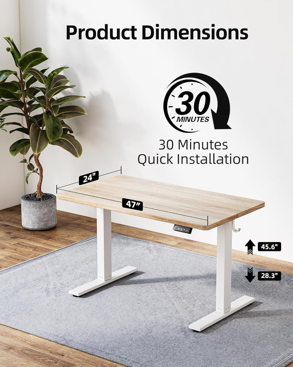 Electric Height Adjustable Standing Desk 47.2×23.6 inch, Sit Stand Desk for Work, Study, Memory Controller, White