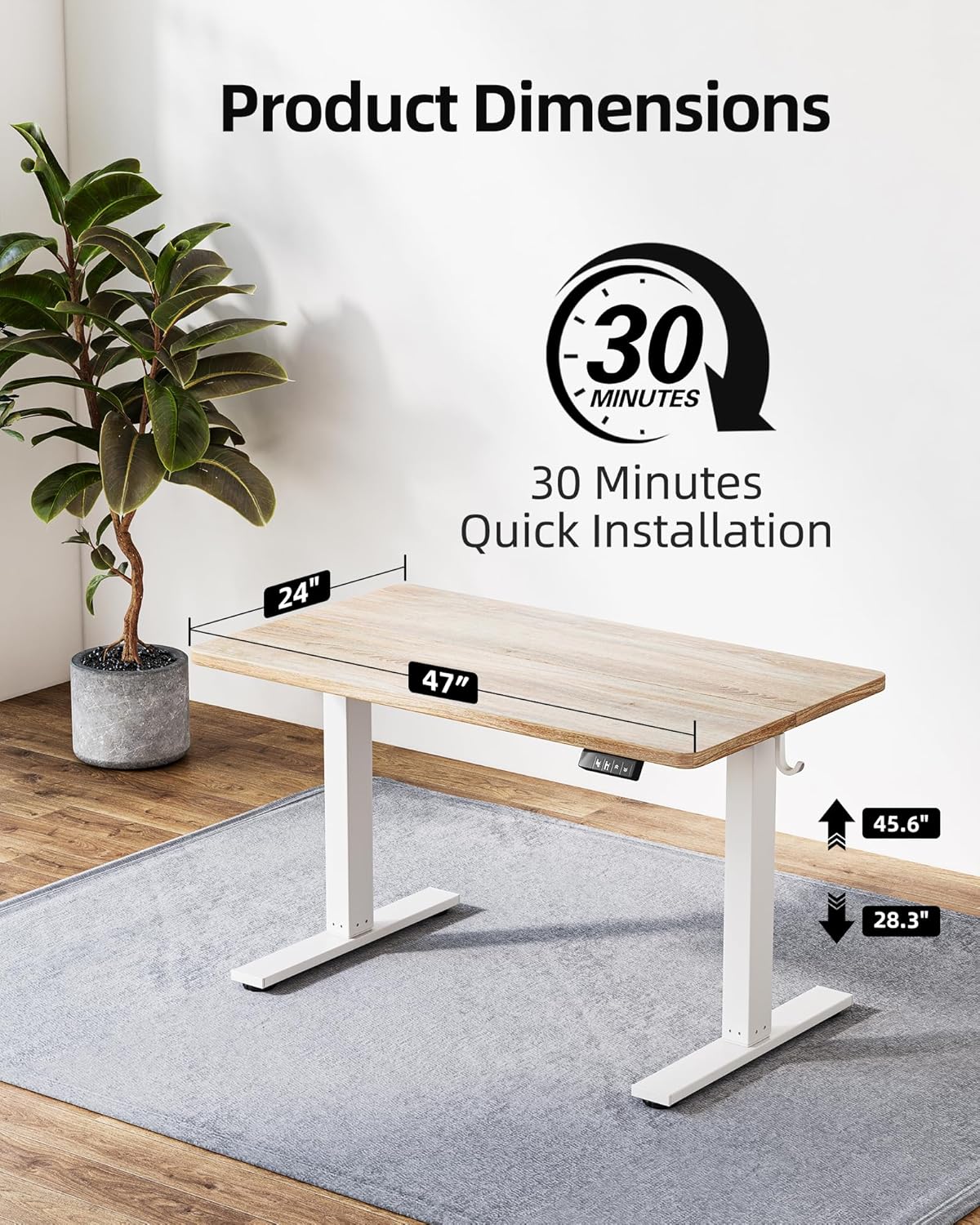 Electric Height Adjustable Standing Desk 47.2×23.6 inch, Sit Stand Desk for Work, Study, Memory Controller, White