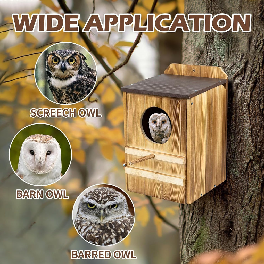 9'' x 14.5'' Owl House for Outdoor, Screech Owl House, Bird Box Large Handmade Wooden Circular Opening Screech Box